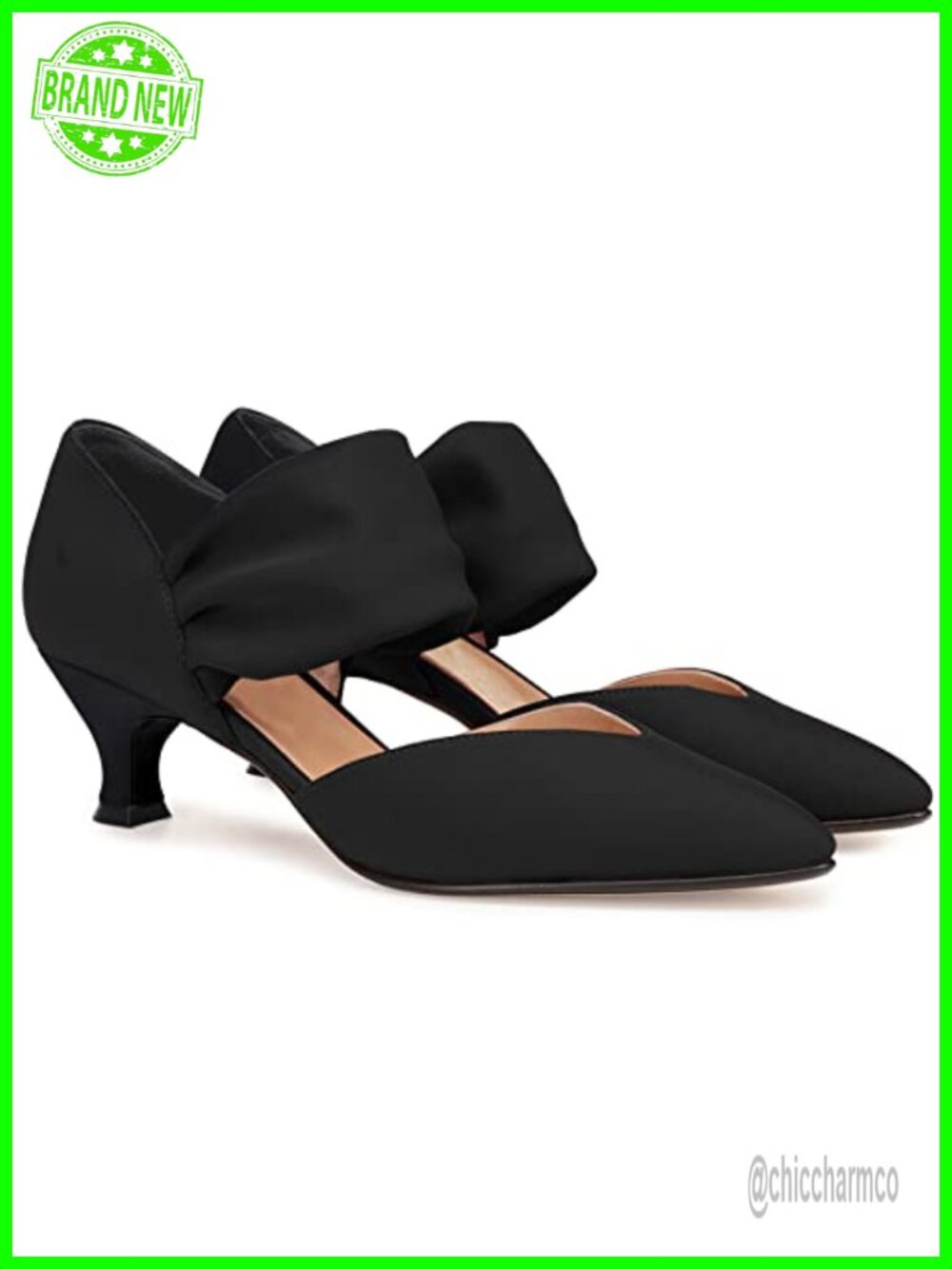 Women's Kitten Heels Pointed Toe Slip On Ankle Strap Cutout Dress Pumps